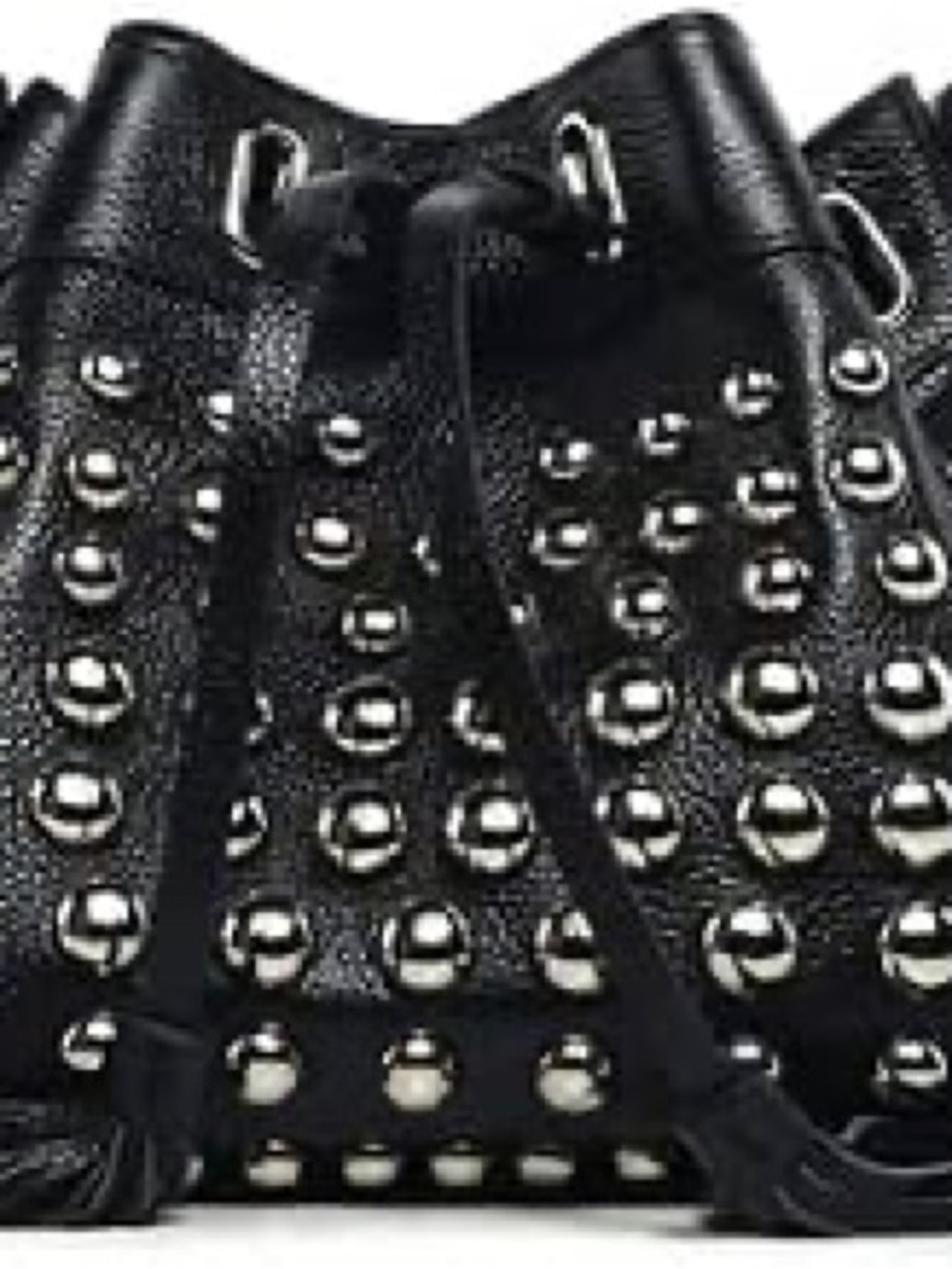 Vincenzo “Jolyn” Studded Black Leather Crossbody Bucket Bag